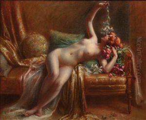 Jeune Femme Allongee A La Branche De Lys