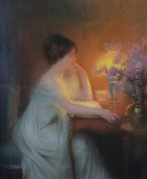 Lady Seated By A Lamp - view 1