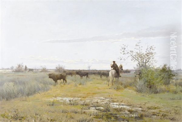 Kuhherde Mir Berittenen Hirten In Der Camargue - view 1