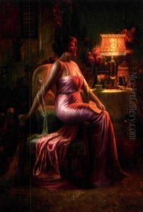 Jeune Femme Assise A L'eventail Dans Un Interieur by Delphin Enjolras