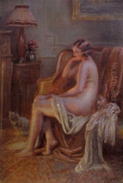 Femme Nue Assise Et Un Chat - view 1