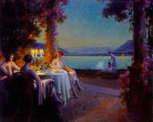 Jeunes Elegantes Sur Une Terrasse, Le Soir Jeunes Elegantes Sur Une Terrasse, Le Soir