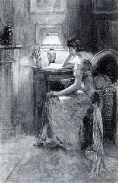 Jeune Fille Lisent Sous La Lampe - view 1