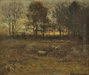Sheep Grazing At Dusk by John Joseph Enneking
