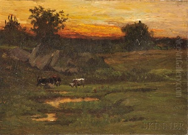 Sunset Landscape With Cattle - view 1