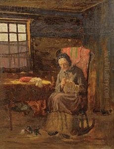 An Old Woman Sewing by John Joseph Enneking