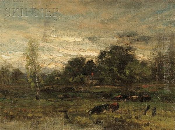 Cows Watering At Dusk - view 1