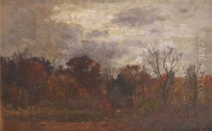 An Autumnal Landscape Under A Cloudy Sky