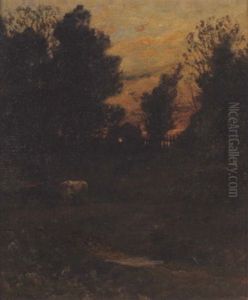 Cattle Grazing At Sunset by John Joseph Enneking
