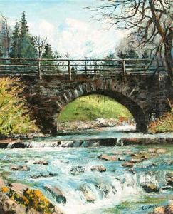 Bridge In River Landscape by John Joseph Enneking