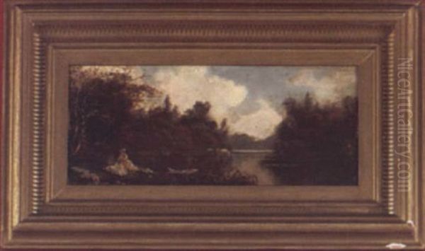 Landscape With Two Ladies Picnicking Along A River, With Cows In The Background - view 1