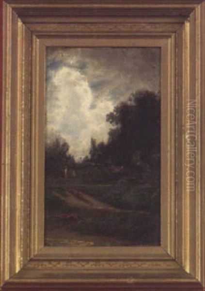 Wooded Landscape With Two Figures Walking Along A Path - view 1