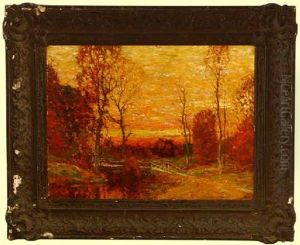 Sunset River Landscape With Old Bridge Sunset River Landscape With Old Bridge