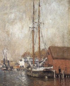Along The Waterfront, Mystic, Connecticut by John Joseph Enneking