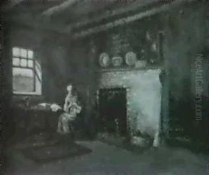 Old Woman Sewing In The Eliot Homestead, Hyde Park by John Joseph Enneking