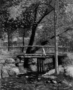 View With Country Stream And Bridge