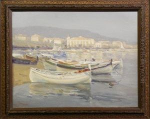 Beached Fishing Boats Near Cannes, Coastal Landscape And Italian Lakeland View (3 Works) by Augustus William Enness