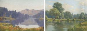 Summer On The River (+ Lake Landscape; 2 Works) by Augustus William Enness