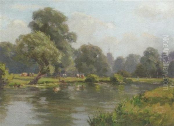 Cattle Grazing By A River - view 1