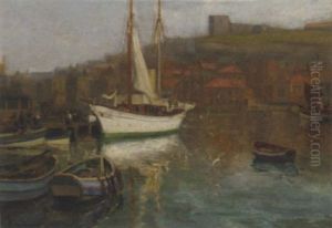 Whitby Harbour by Augustus William Enness