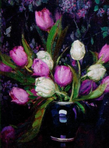 Tulips In A Blue Vase - view 1