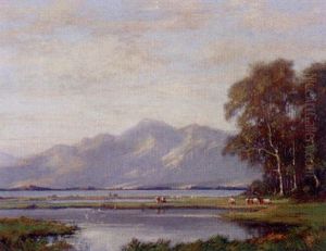 Cattle By A Still Lake, Mountains Beyond Cattle By A Still Lake, Mountains Beyond