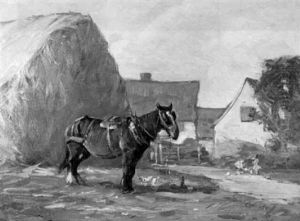 Farmstead With Horse And Haystack by Augustus William Enness