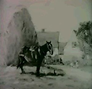 Farmstead With Horse And Haystack by Augustus William Enness