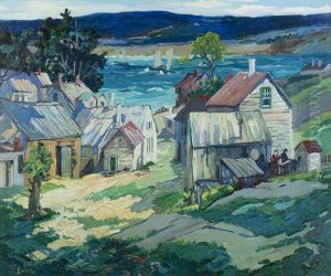 Town Along A Coastal Inlet With Sailboats by George Pearse Ennis