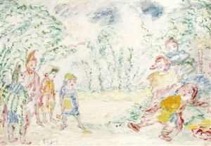 Gosses Multicolores En Liesse Sous La Feuillee - Jubilant Multicoloured Children Beneath The Trees (december 1938) by James Ensor