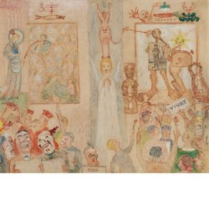 Composition With Masks And Weeping Angel by James Ensor