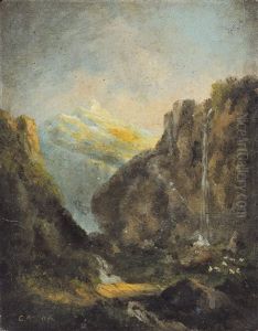 Berglandschap Met Waterval by James Ensor