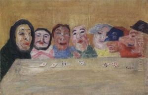 Masques Regardant Des Cartes by James Ensor