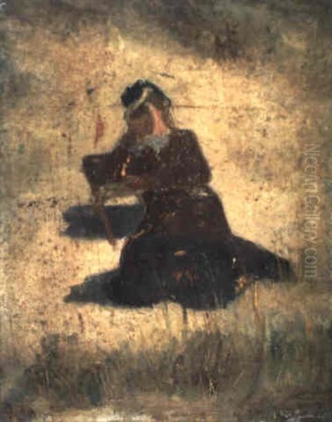 Ma Soeur, Marie Ensor, Assise Dans Les Dunes - view 1
