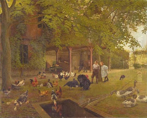 Enfants Et Cadichon Dans La Basse-cour - view 1