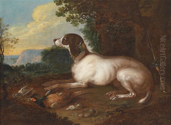 Landschaft Mit Einem Jagdhund Und Erlegtem Wildgeflugel - view 1