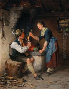 A Young Couple At The Fireplace A Young Couple At The Fireplace
