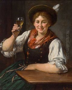 Madchen In Tracht Prostet Dem Betrachter Zu by Rudolf Epp