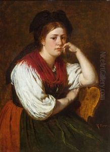 Portrait Eines Sitzenden Madchens In Tracht