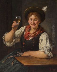 Dirndl Mit Erhobenem Weinglas by Rudolf Epp