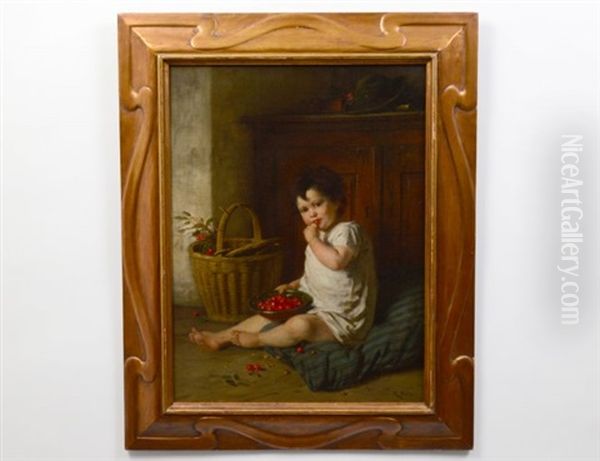 Interior Scene With Young Child Eating Cherries - view 1