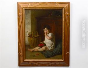 Interior Scene With Young Child Eating Cherries Interior Scene With Young Child Eating Cherries