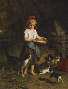 Madchen Ihre Katzen Futternd by Rudolf Epp