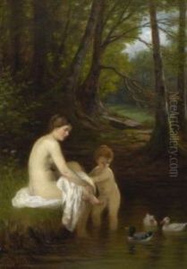 Badende Am Waldteich by Rudolf Epp