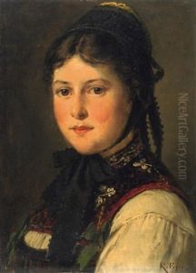 Portrat Eines Jungen Madchens In Dirndl by Rudolf Epp