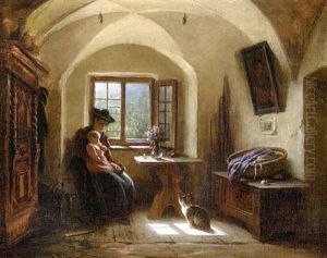 Mutter Mit Kind Am Fenster by Rudolf Epp