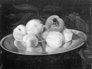 Stilleben Mit Pfirsichen, Falter Und Insekten by Rudolf Epp