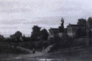 Die Bavaria Und Die Ruhmeshalle Auf Der Theresienwiese In Munchen by Rudolf Epp