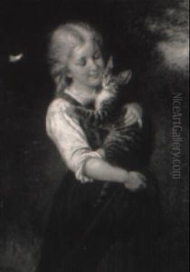 The Diversion: Genre Scene With Girl, Tiger Cat And Moth thumbnail