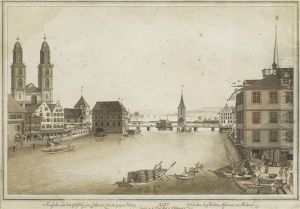 Aussicht AusDem Gasthof Zum Schwert Zurich Gegen Mittag by Johann Jakob Aschmann